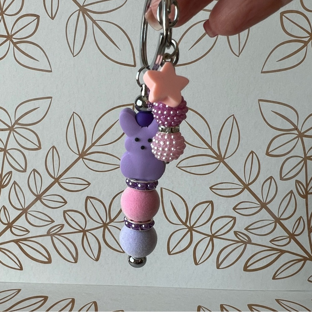 PEEPS Bunny Beaded Keychain / Purse Charm - Handmade - Picture 7 of 10